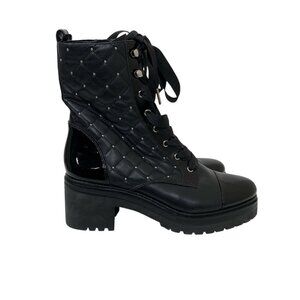 Michael Michael Kors Tilda Quilted Leather Combat Boots in Black Grunge Size 9